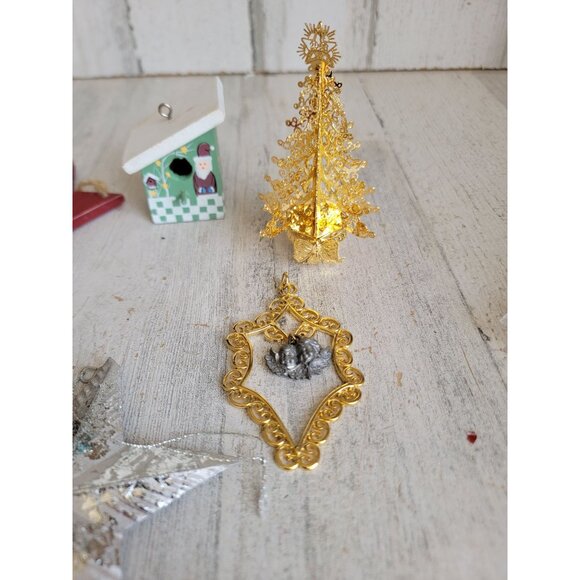 Vintage star tree golden trim variety ornament Xmas set birdhouse - Picture 6 of 9